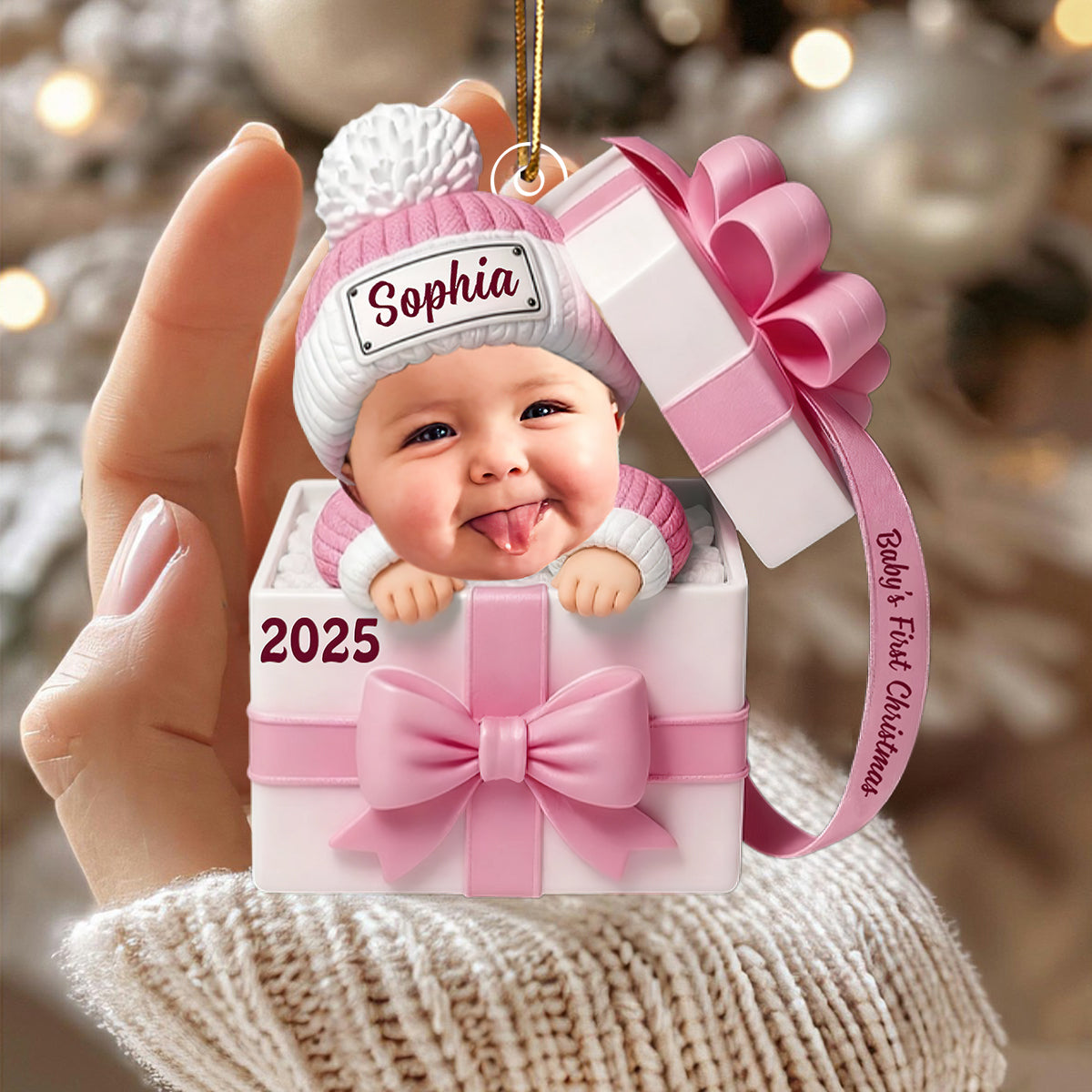 Custom Name & Year Gift Box Decoration, Newborn Acrylic Ornament