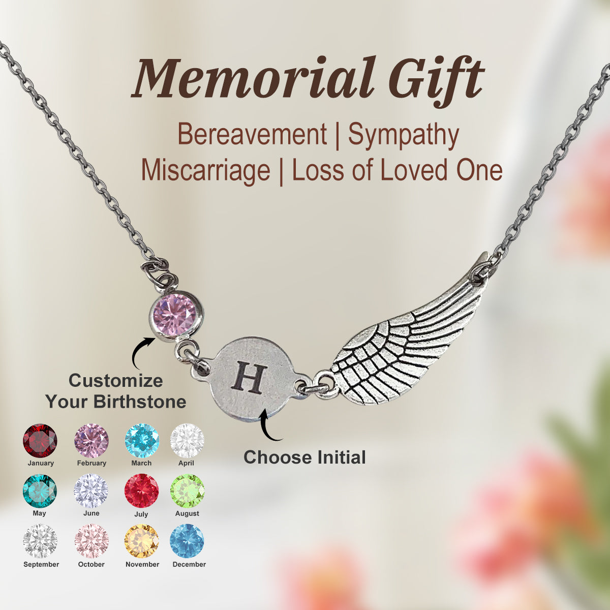 To My Husband-Personalized Wing Birthstone Memorial Necklace