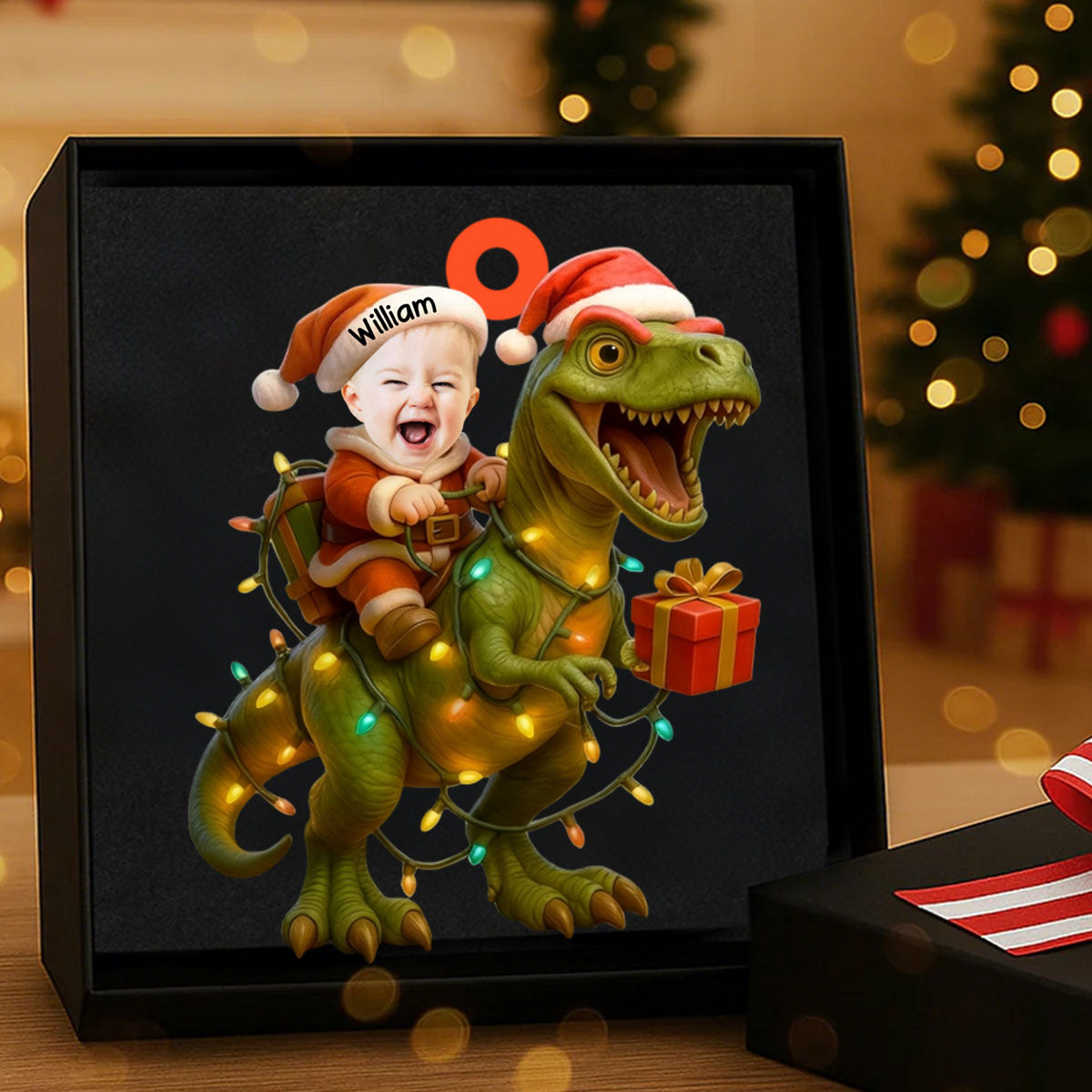 Baby's Christmas - Custom Baby Photo Dinosaur Ornament
