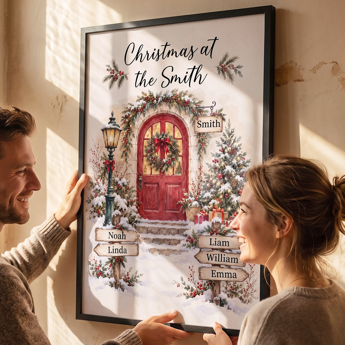 Personalized Christmas Family Door Sign Wall Art