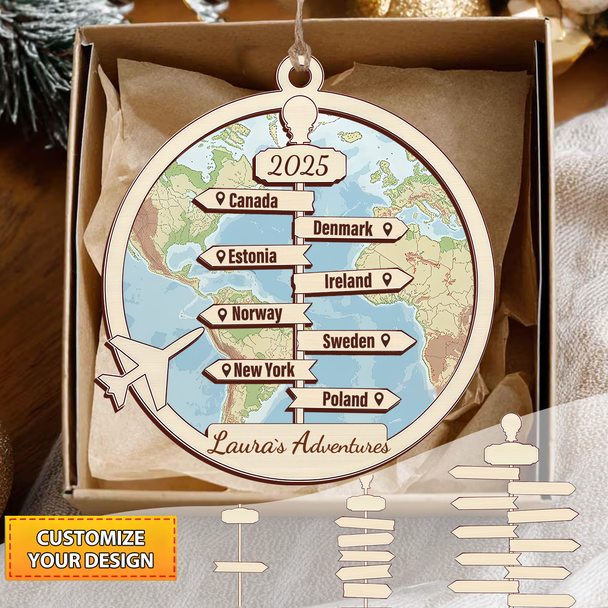 To My Adventure-Personalized Wood Ornament For Travel Lover