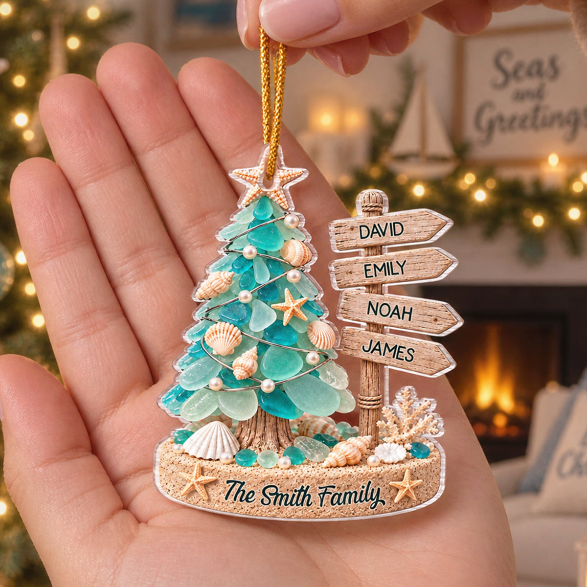 Custom Sea Glass Acrylic Ornament - Personalized Christmas Birthday Gifts For Mom, Dad, Brother, Sister