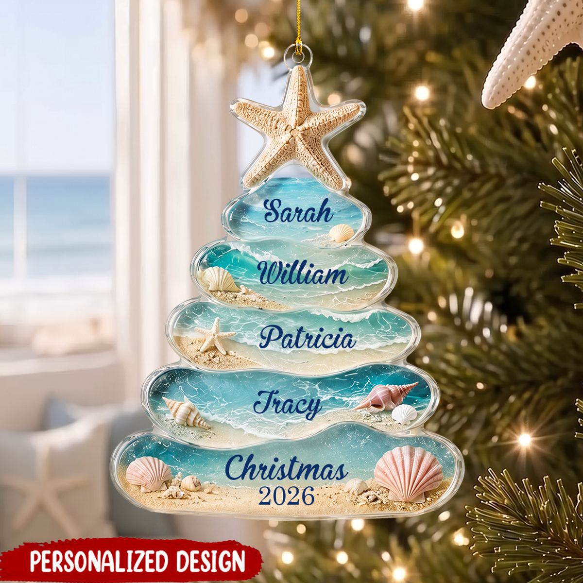 Personalized Sea Glass Family Christmas Tree Ornament-Custom Name Gift