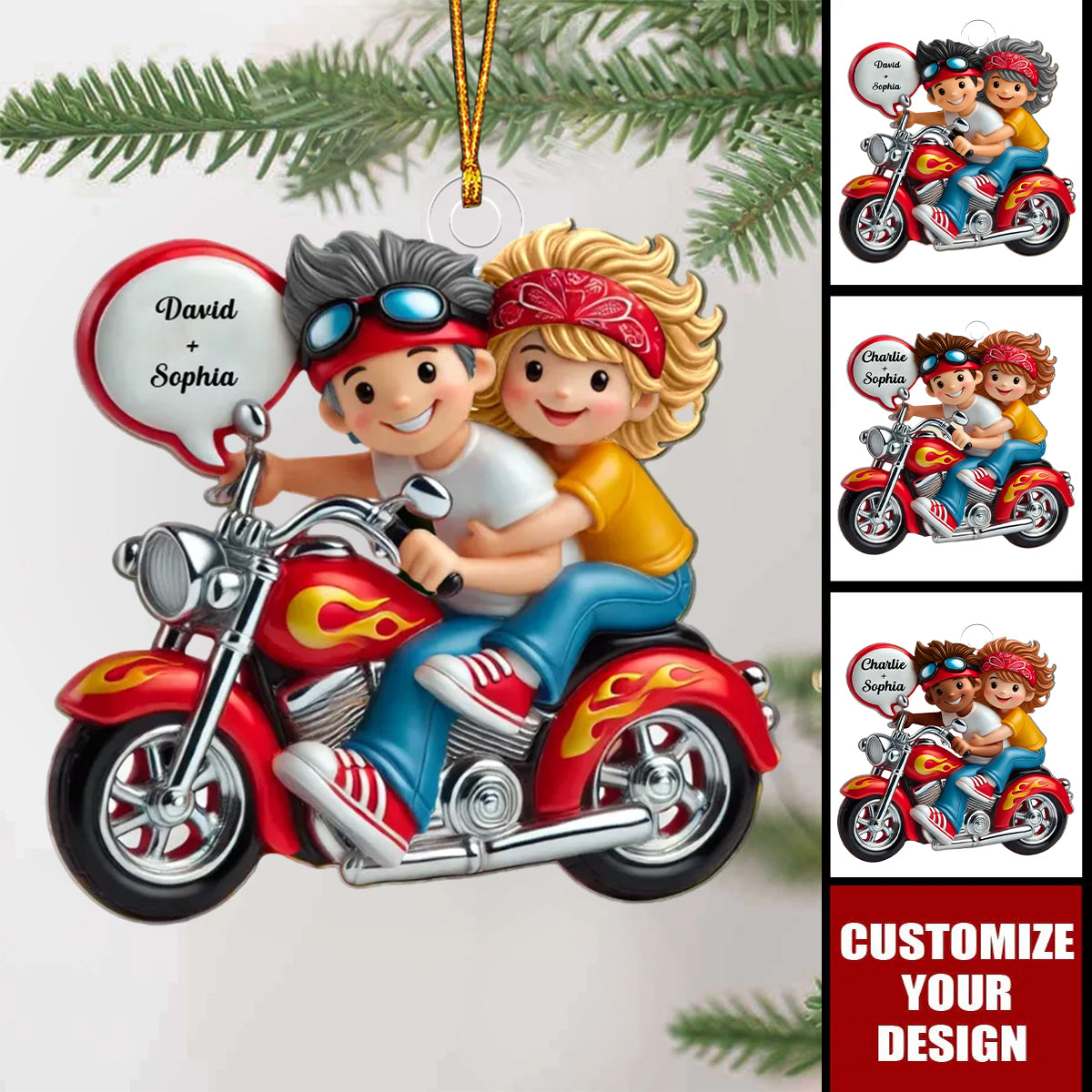 Motorcycle Couple Personalized Acrylic Ornament - Christmas Gift for Boyfriend Girlfriend
