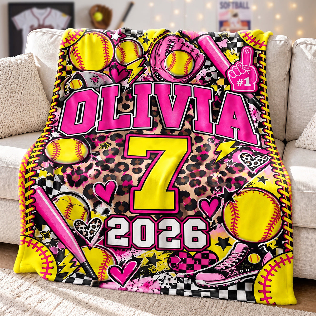 Personalized Softball Girl Blanket, Custom Name & Player Number Gift