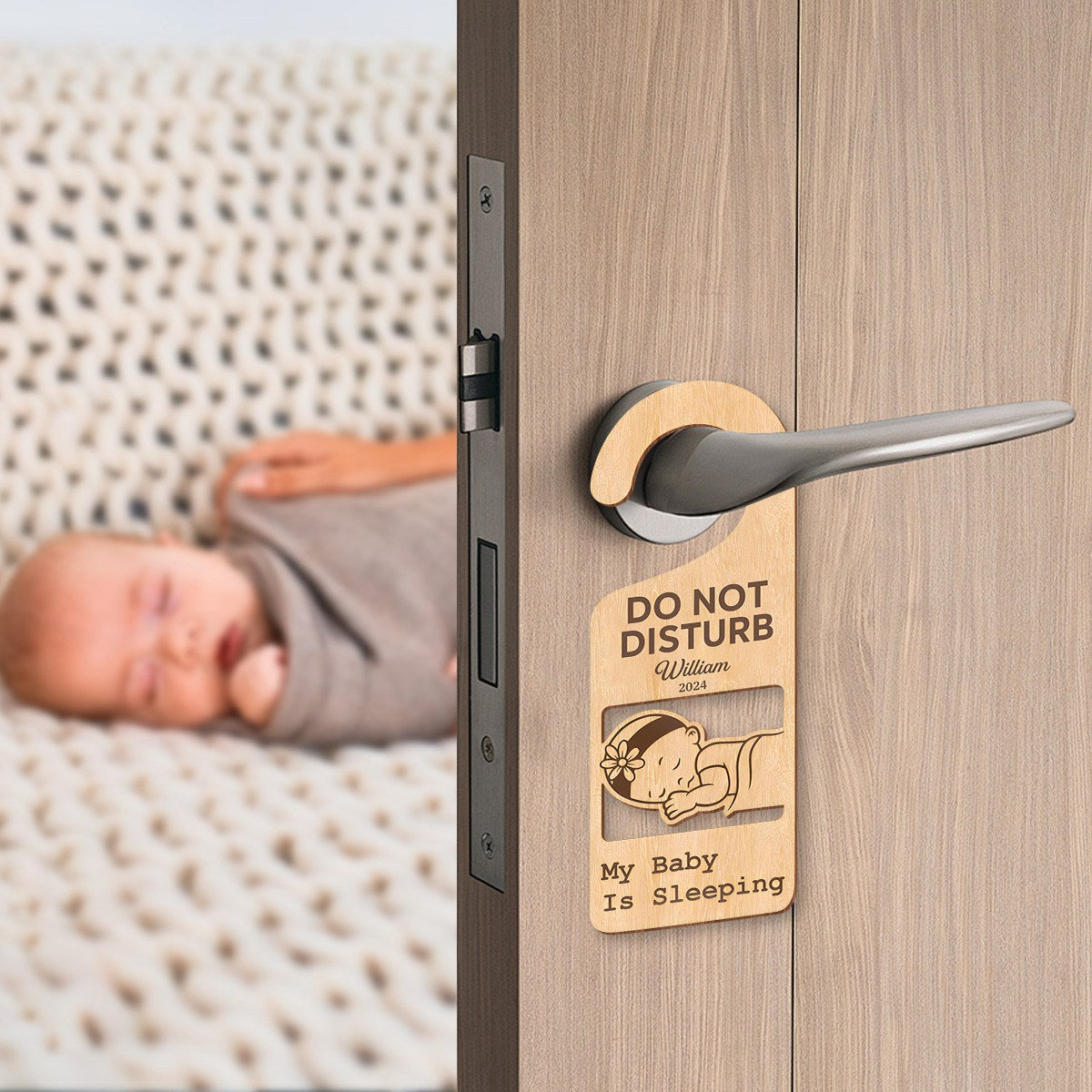My Baby Is Sleeping Personalized Wooden Door Hanger