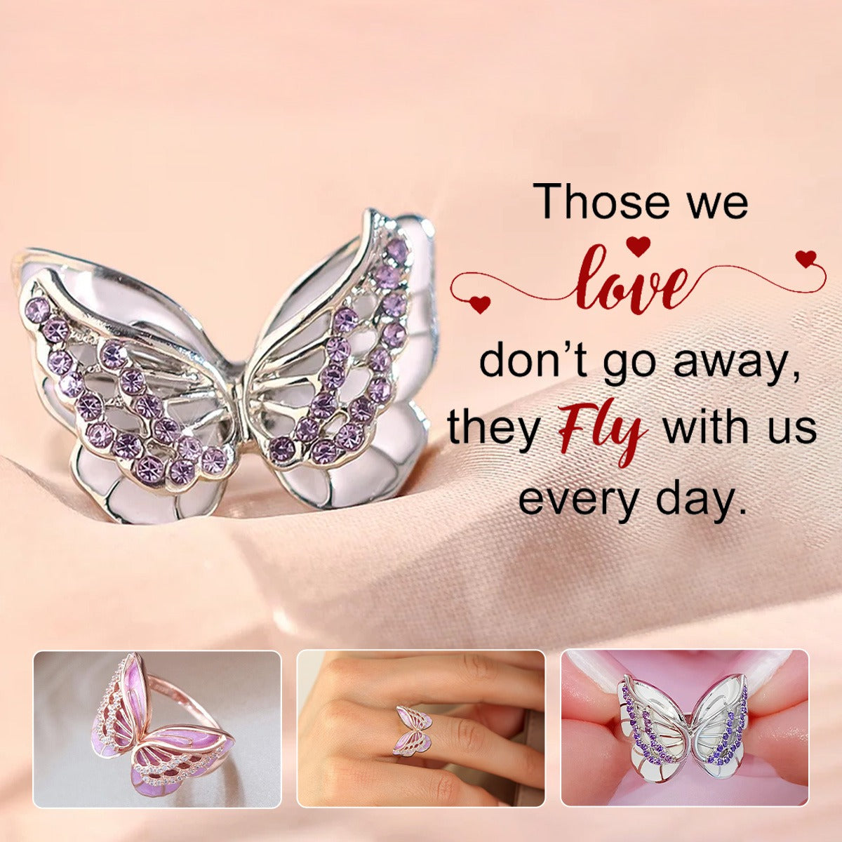 Personalized Memorial Diamond Double Butterfly Ring