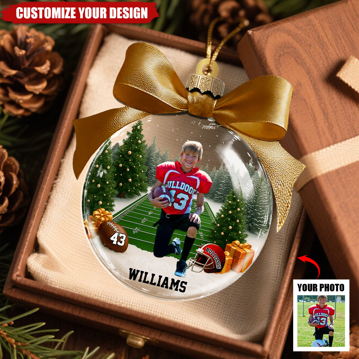 Custom Photo - Personalized Football Transparent Ornament