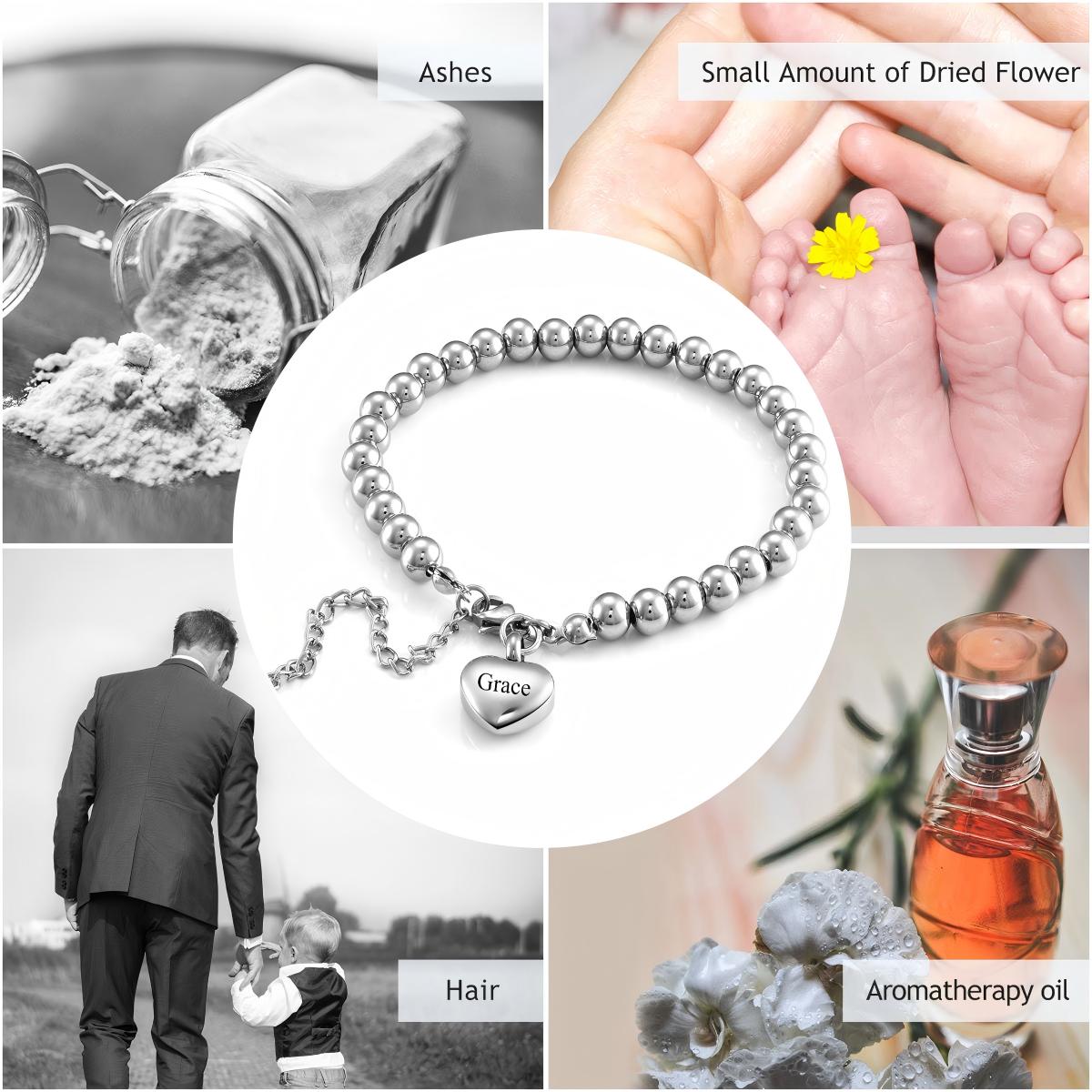 Personalized Heart Ashes Holder Bracelet, Gift For Loss Of Loved One