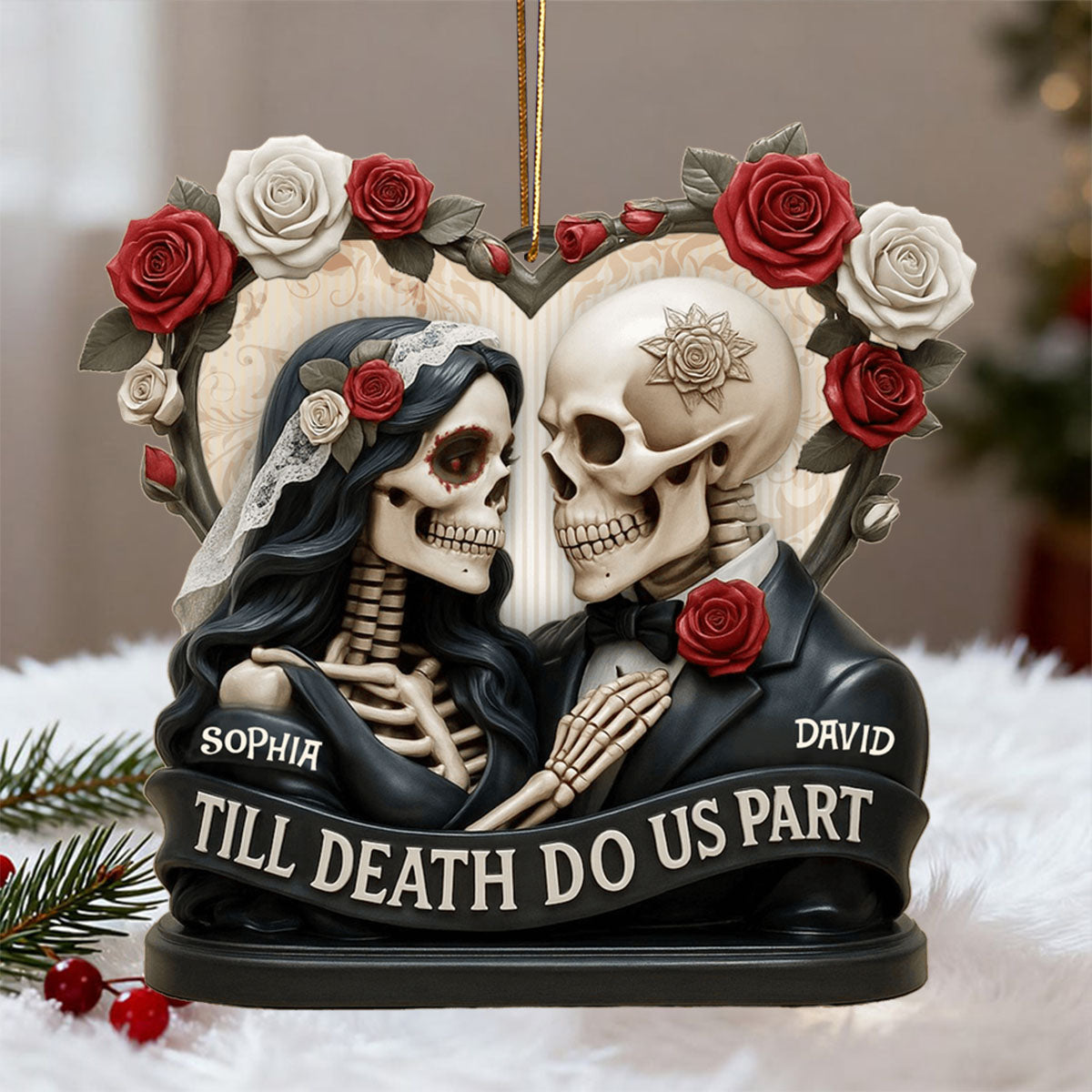 Till Death Do Us Part, Skeletons And Roses, Custom Couple Ornament