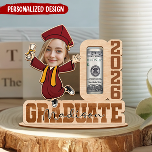 Funny Graduation Gift 2026, Custom Face Wooden Standee with Name & Money Holder