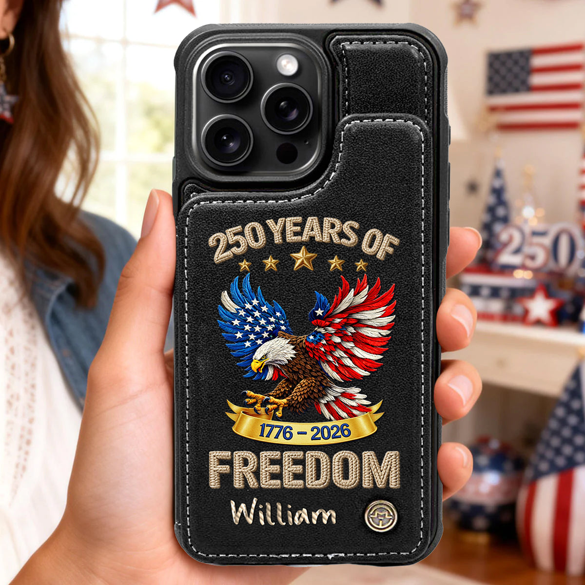 America 250 Years Of Freedom-Personalized Leather Flip Wallet Phone Case