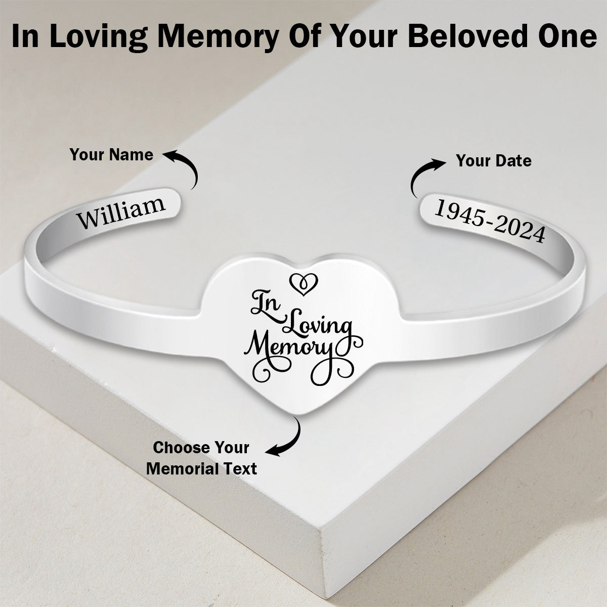 Personalized Heart Stainless Steel Memorial Bracelet