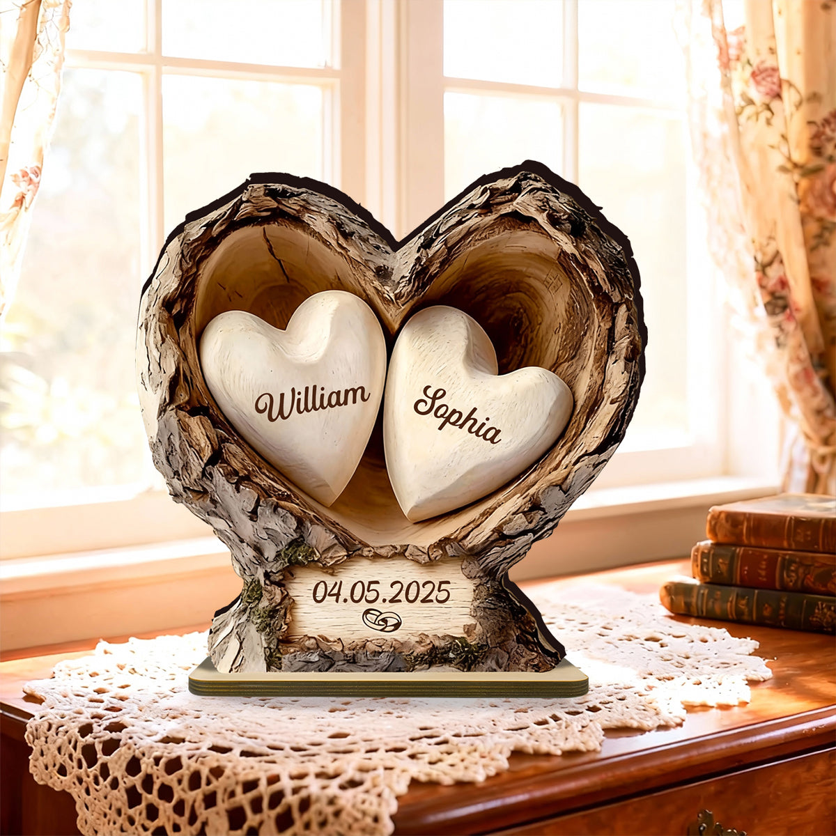 Personalized Couple Gift, Wooden Heart-Shaped Double-layer Plaque
