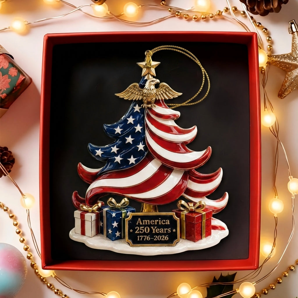Personalized America 250 Years Patriotic Christmas Ornament