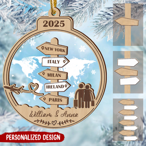 Personalized Wooden Travel Destination Ornament, Christmas Keepsake