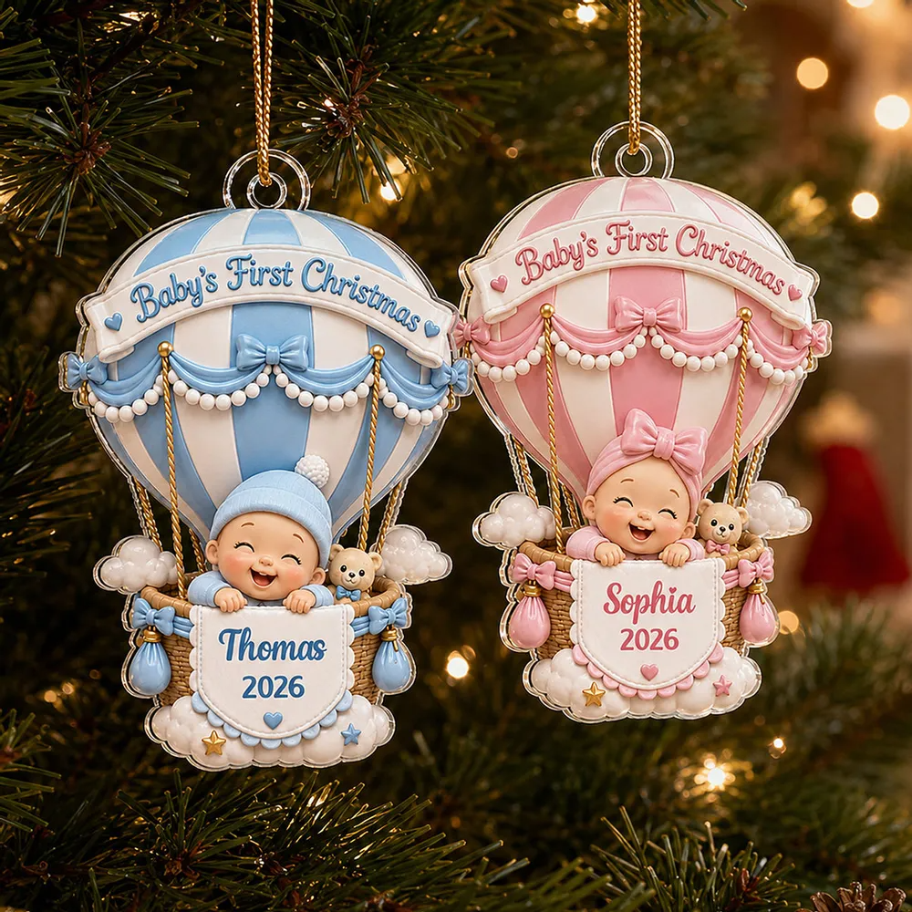Baby’s First Christmas Hot Air Balloon – Personalized Acrylic Ornament