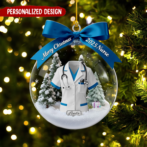 Custom Nurse Transparent,Medical Scrub Stethoscope Christmas Ornament