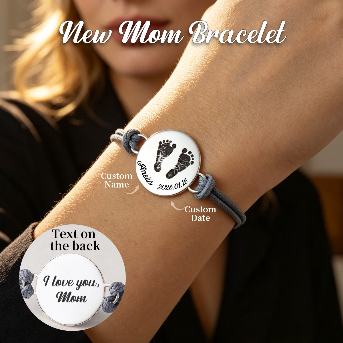 Custom Baby Footprint Bracelet, First Time Dad Mom Gift