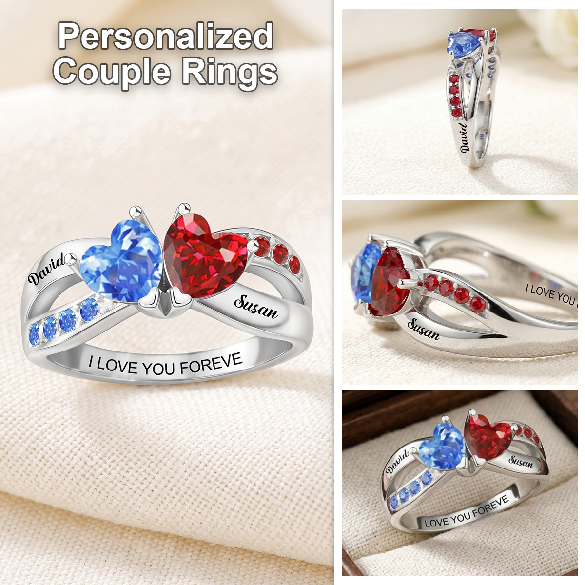 I Love You Forever - Personalized Heart Birthstone Promise Ring