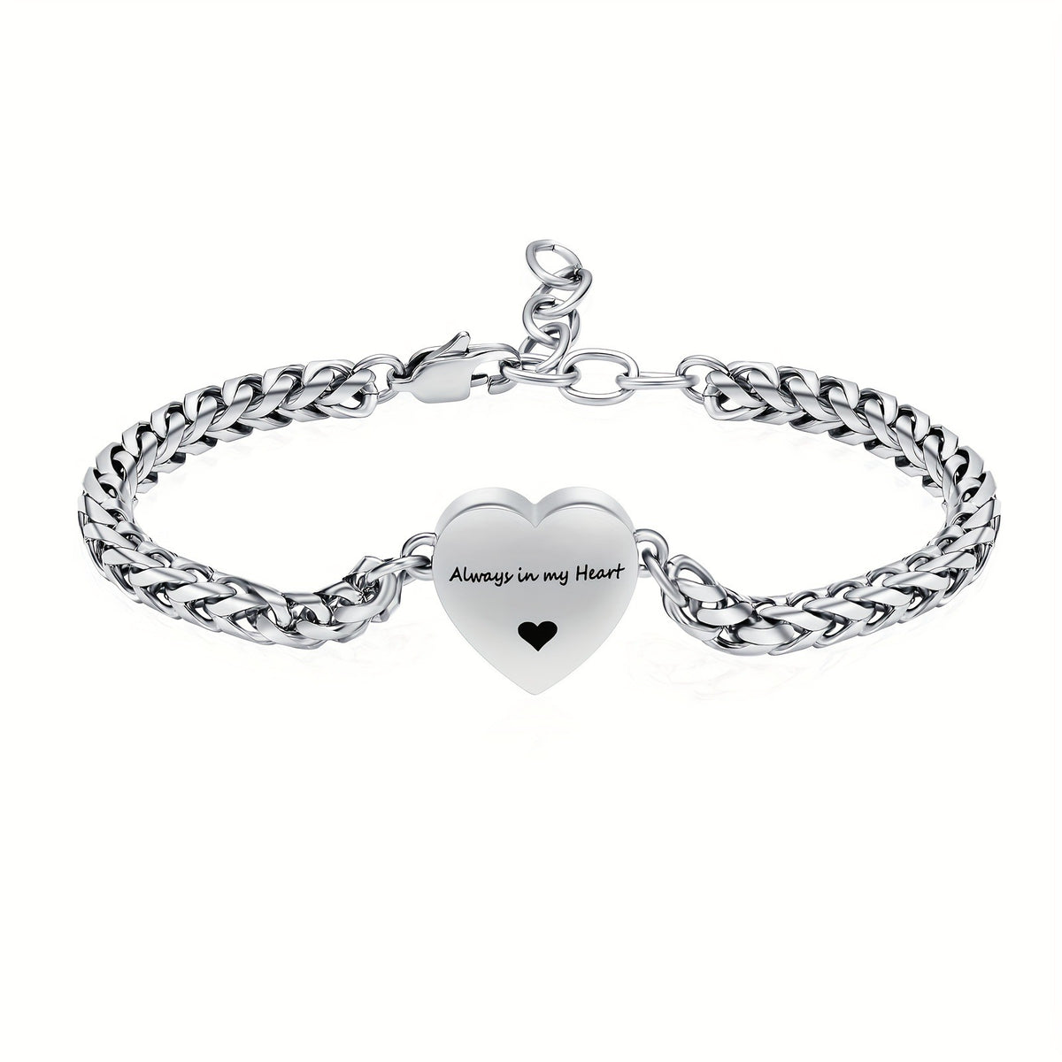 Always in my heart-Personalized Custom Name&Date Heart Urn Memorial Bracelet for Ashes