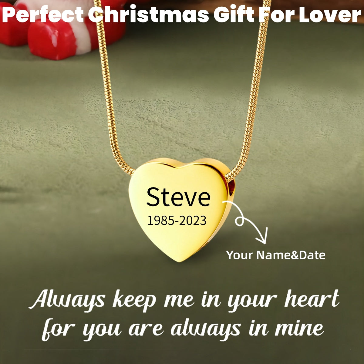 Personalized Memorial Custom Name&Date Heart Urn Necklace