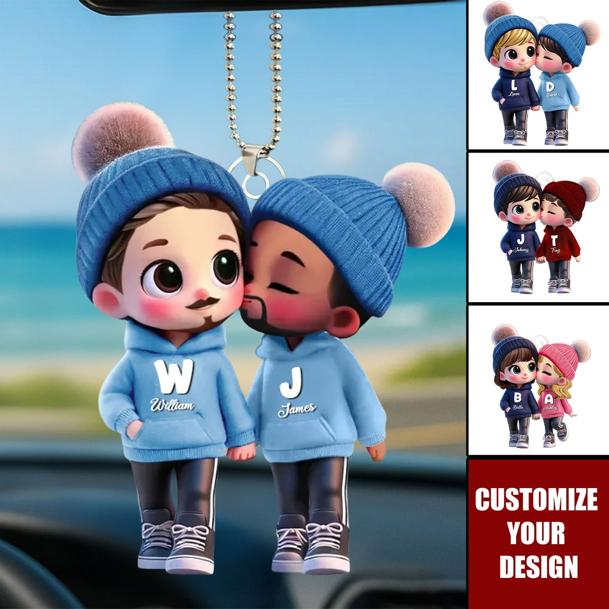 Cute LGBTQ Cartoon Couple Personalized Acrylic Car Ornament