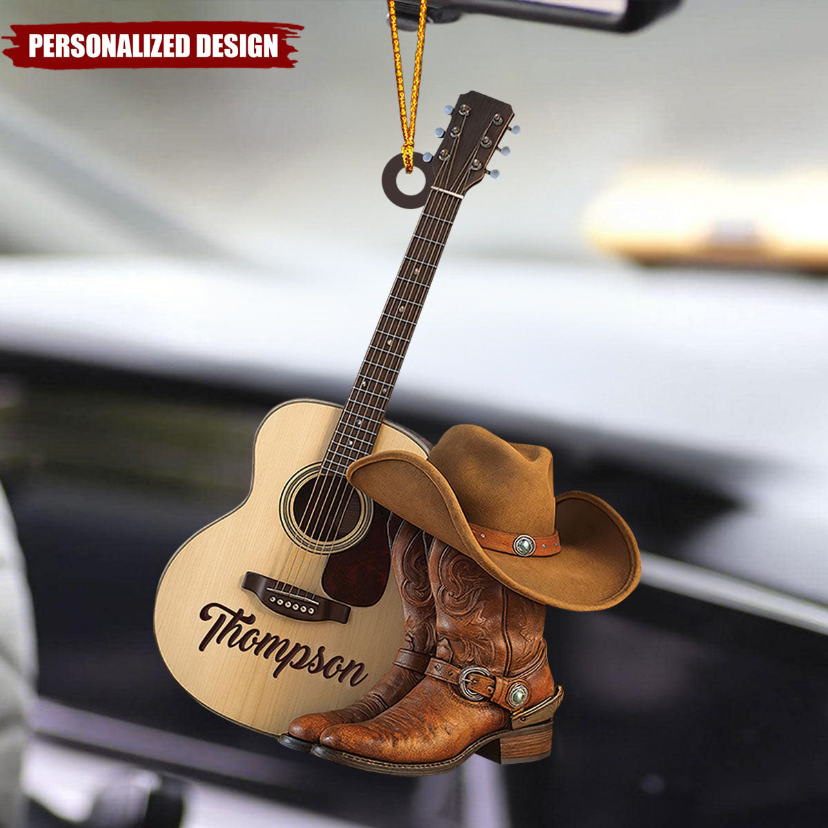 Personalized Cowboy Christmas Ornament, Western Guitar Ornament