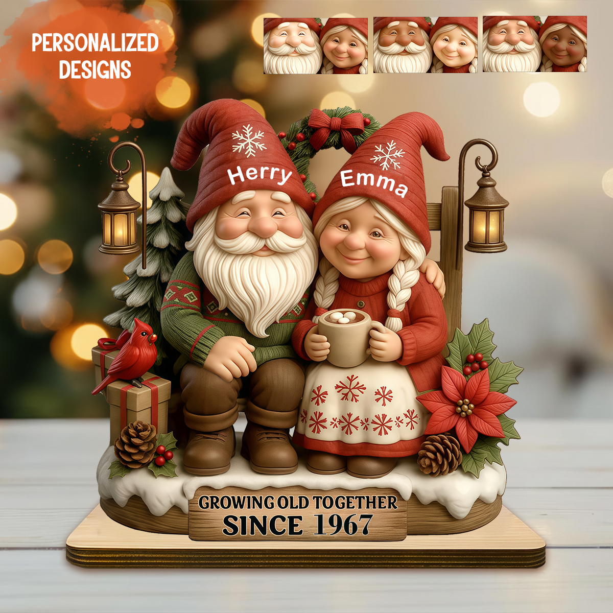 Old Couple Sharing Holiday Cheer Together Personalized Wooden Plaque