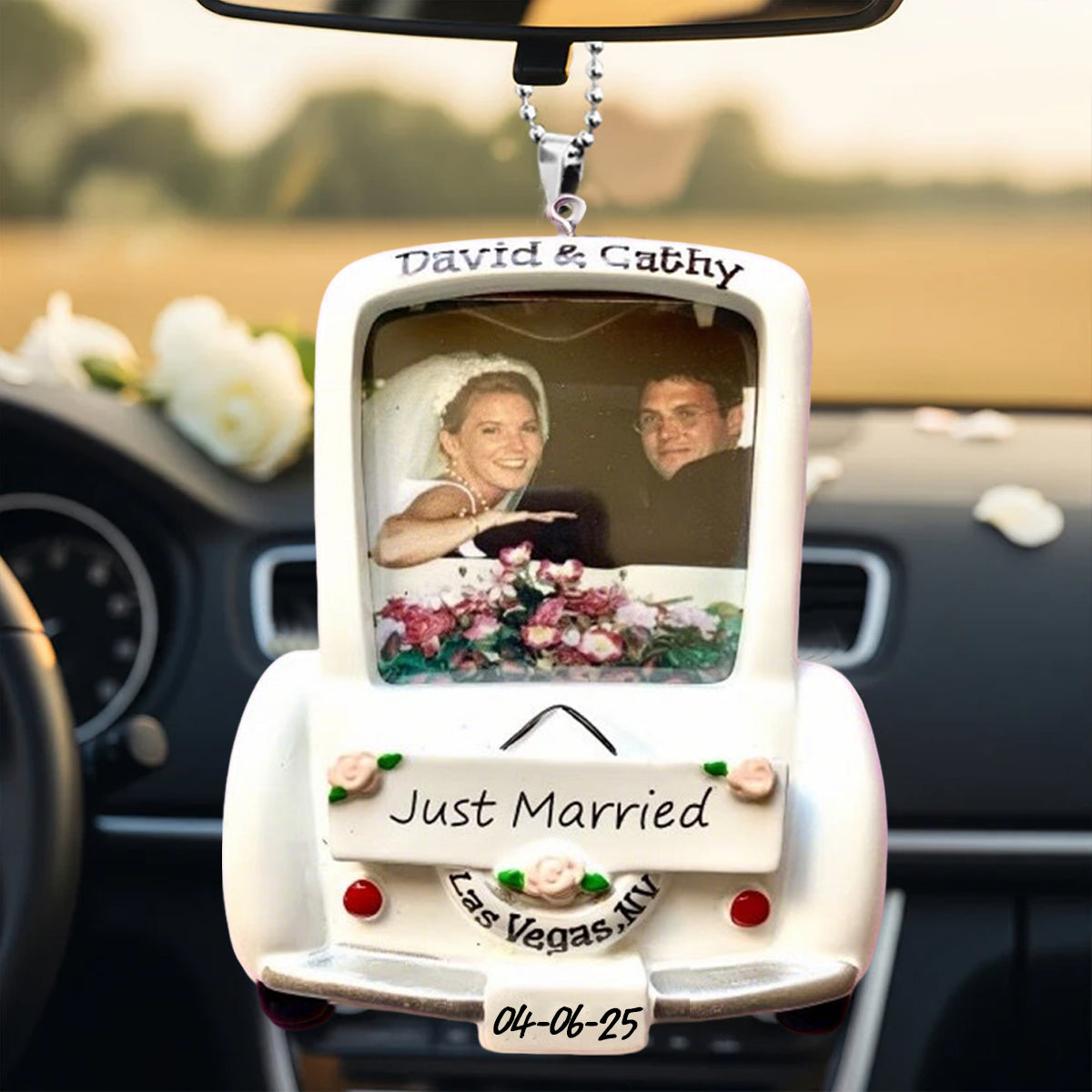 Just Married Wedding Car - Custom Photo 1st Christmas Ornament