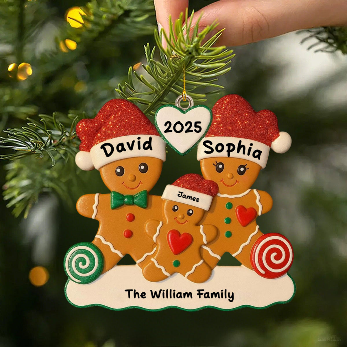 Our First Christmas - Custom Gingerbread Family Wooden Ornament
