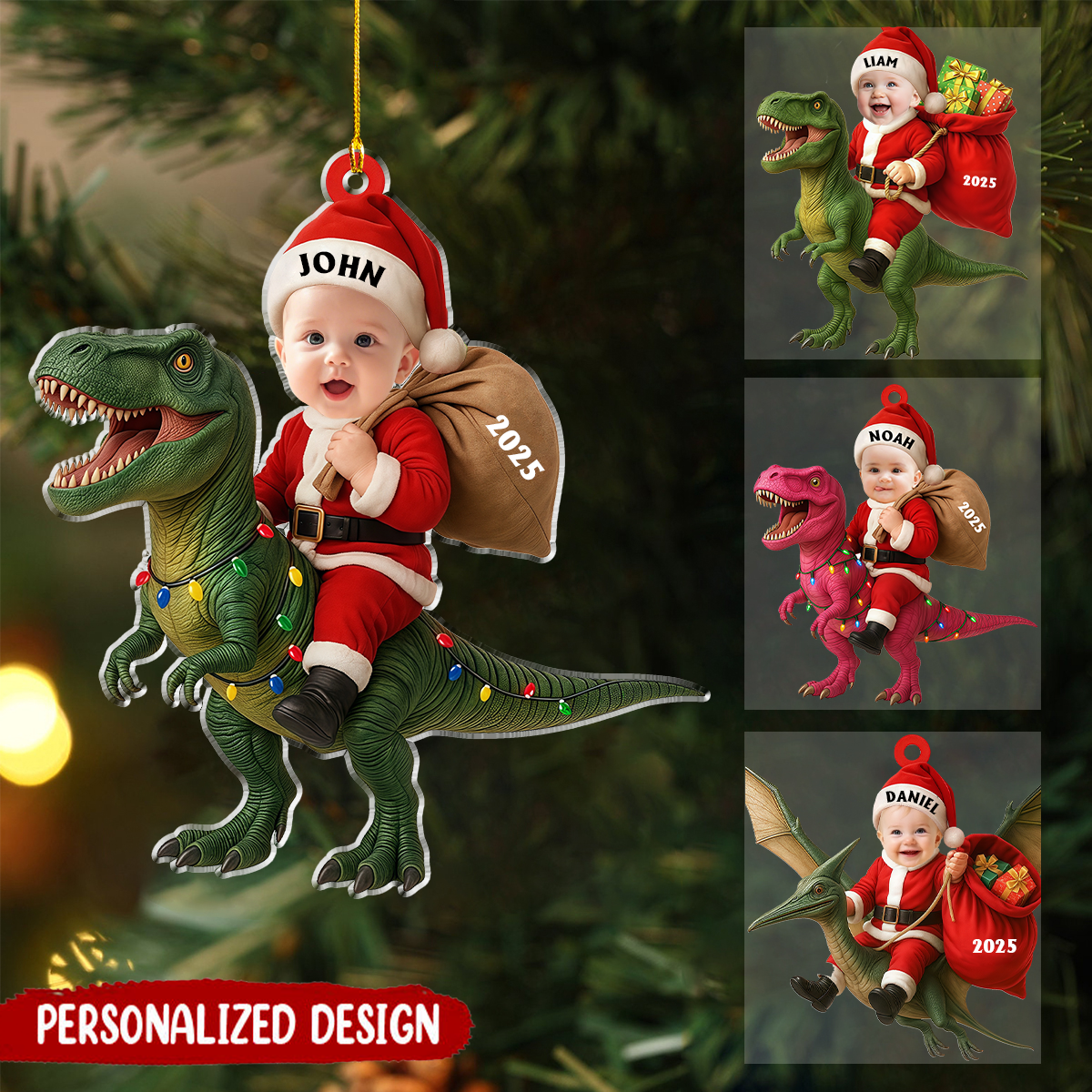 Personalized Dinosaur Christmas Ornament, Kid Photo Christmas Ornament