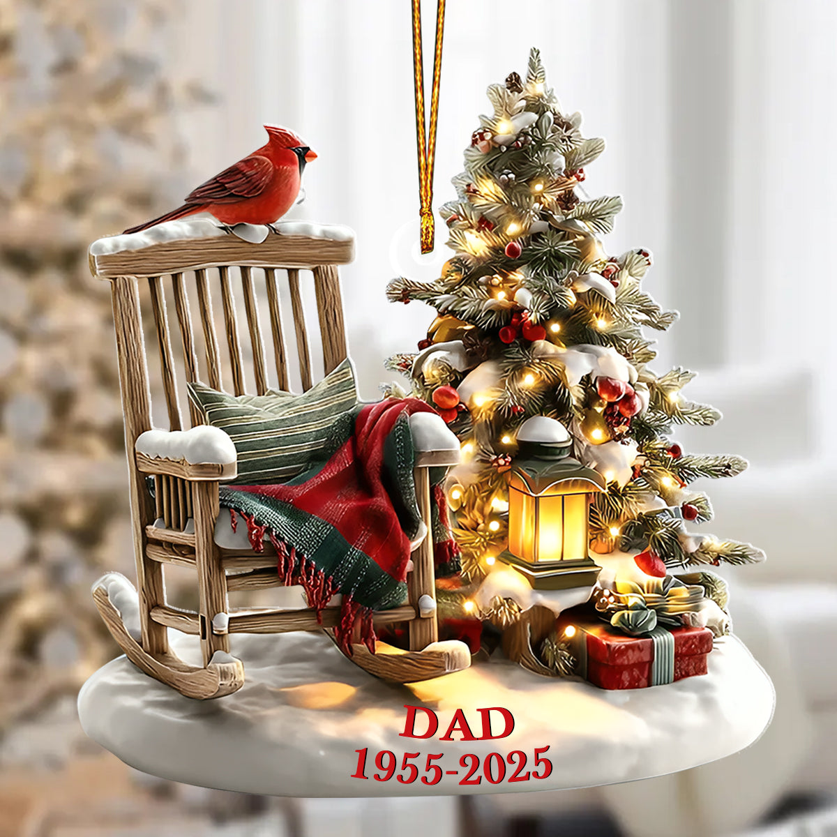 Personalized Cardinals & Rocking Chair Acrylic Memory Ornament