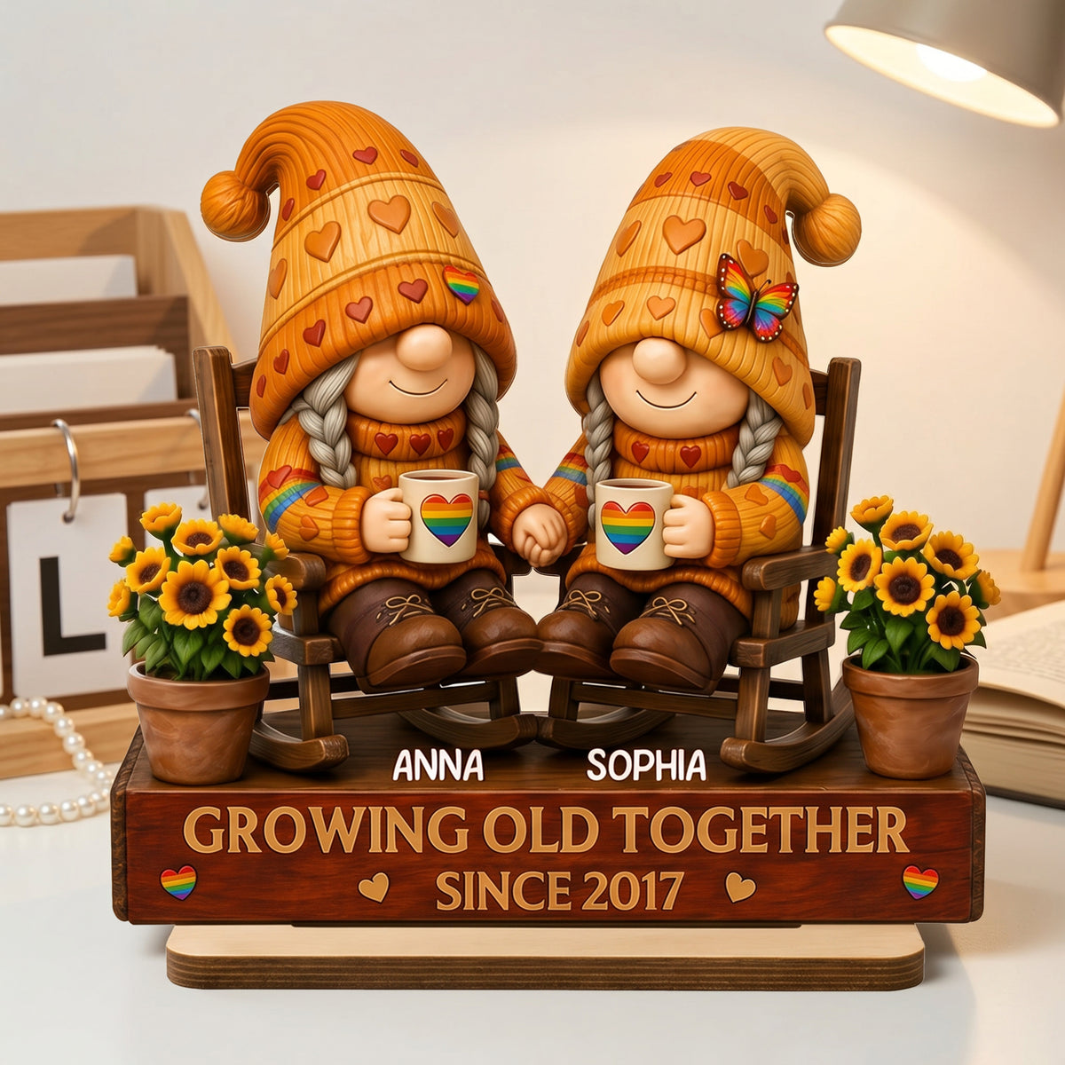 Happy Pride Month - Personalized LGBT Couple Growing Old Together Wooden Plaque