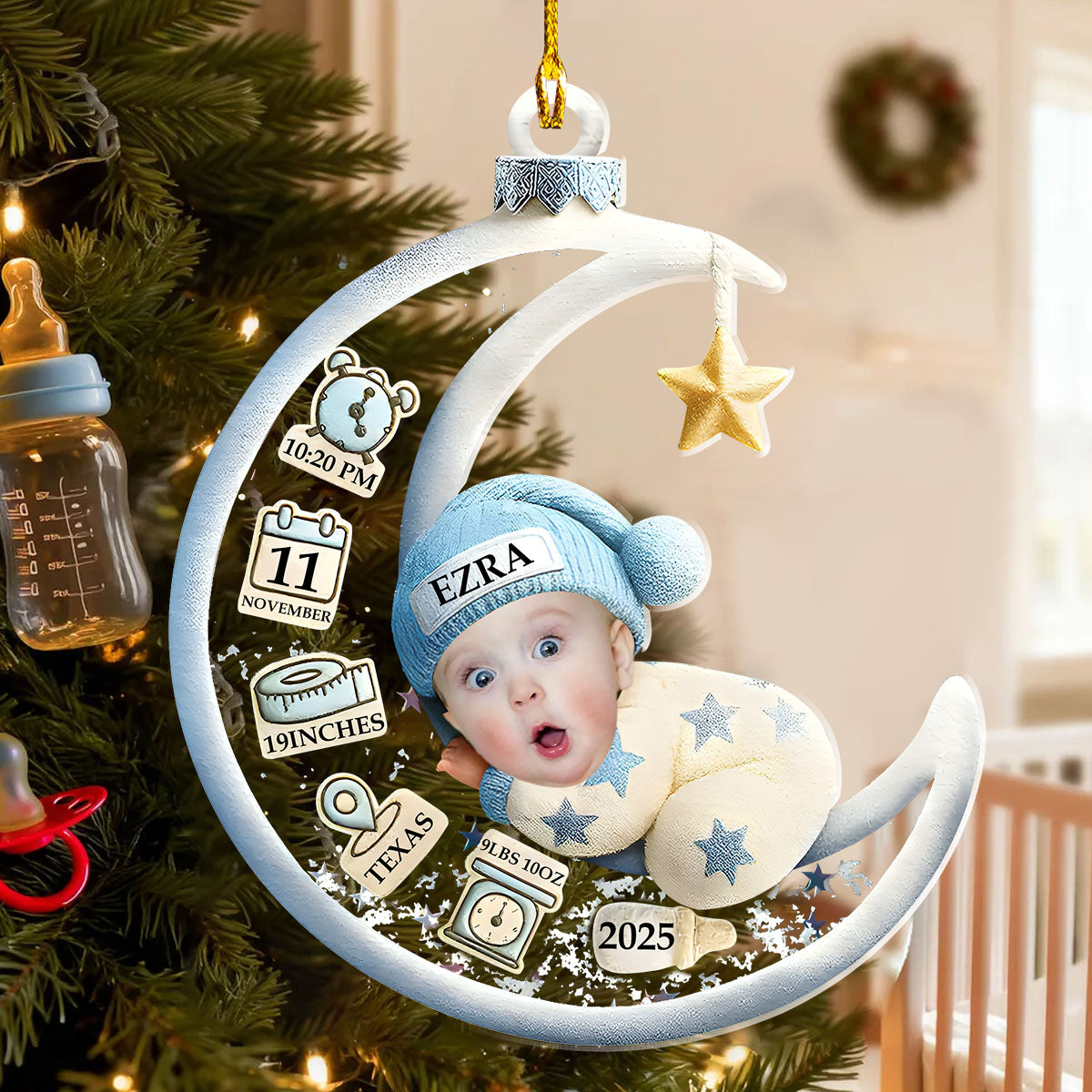 Personalized Baby Sleeping On The Moon Ornament-Baby First Christmas Gift