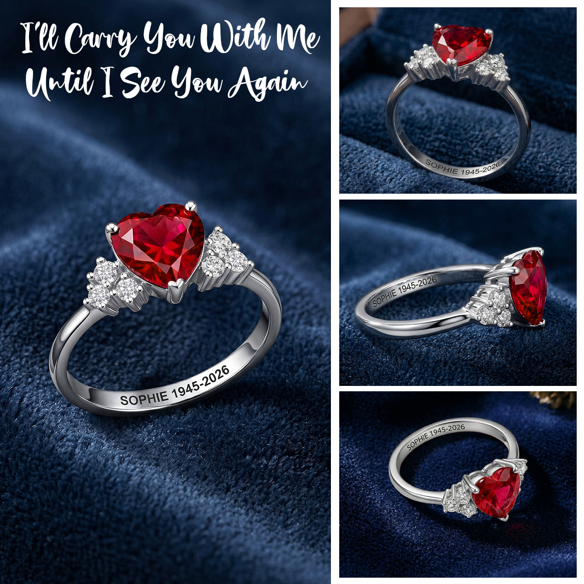 Forever In My Heart, Personalized Heart Birthstone Memorial Ring
