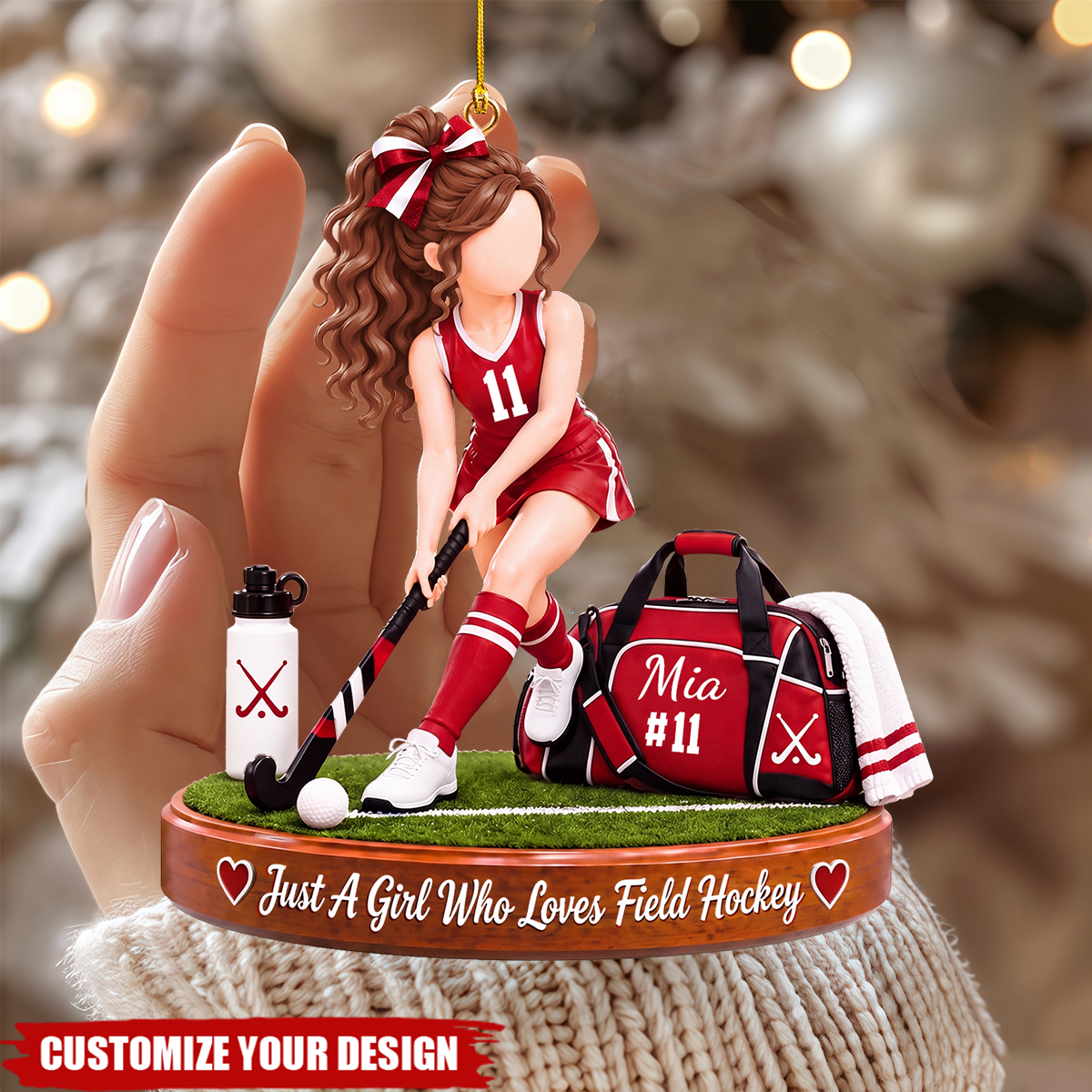 Personalized Field Hockey Player Christmas Ornament-Gift For Hockey Lovers