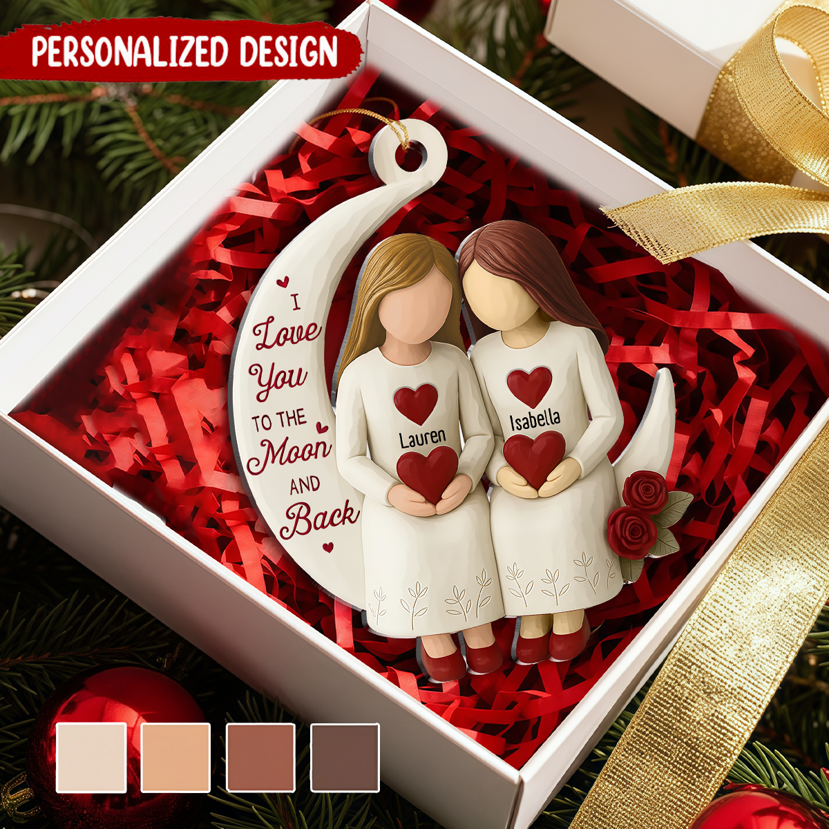 Personalized Besties On Moon 3D Effect Roses Christmas Ornament