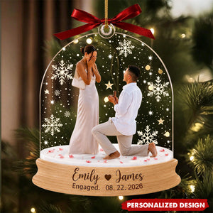 Engagement Christmas Ornament, Custom Photo Proposal Snowglobe Acrylic Ornament