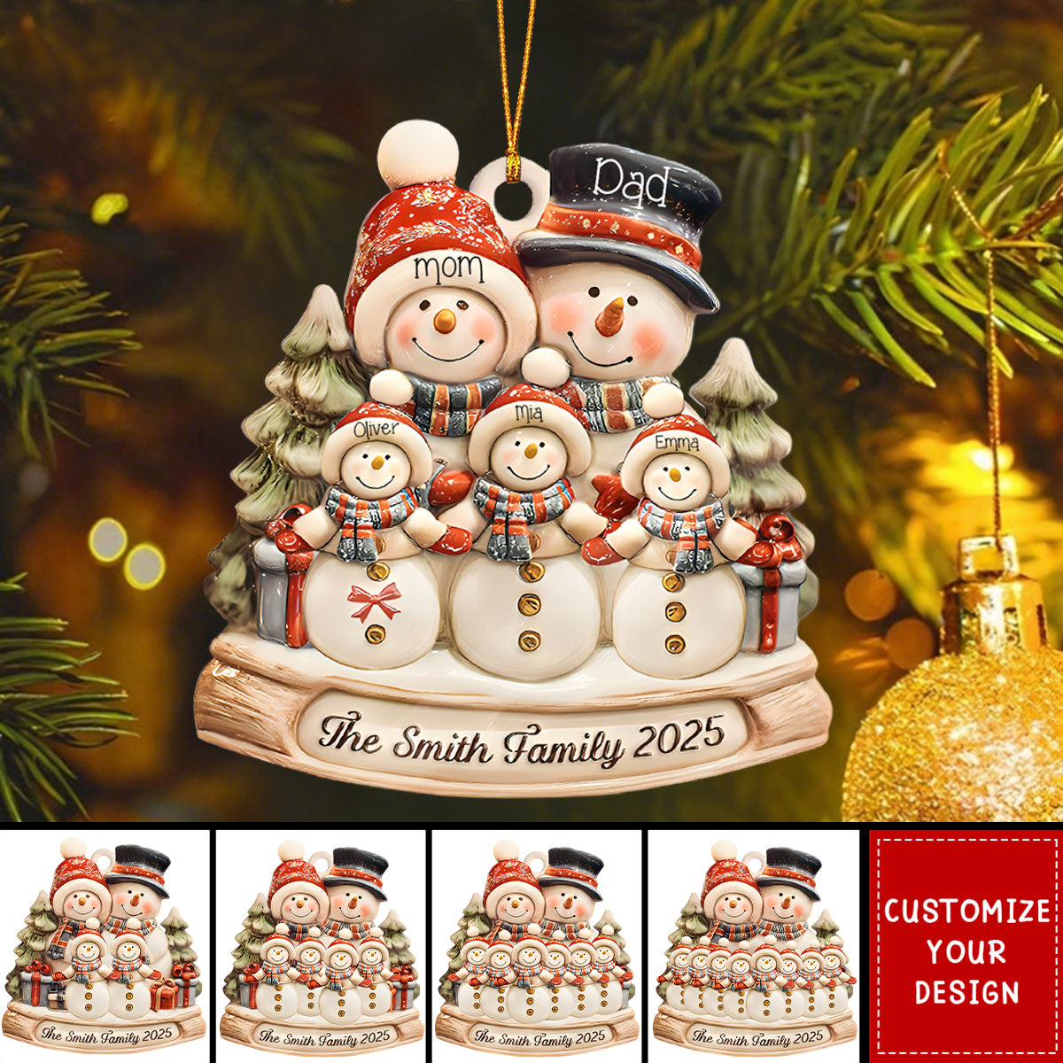 Personalized Snowman Family Christmas Ornament