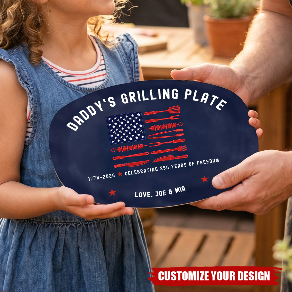Personalized Dad Grilling Platter, Patriotic BBQ Plate, Fathers Day Gift