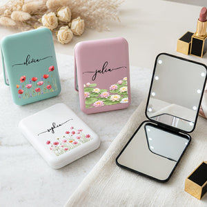 Custom Name & Birth Flower Birthday Gift For Her, Personalized  Compact Mirror