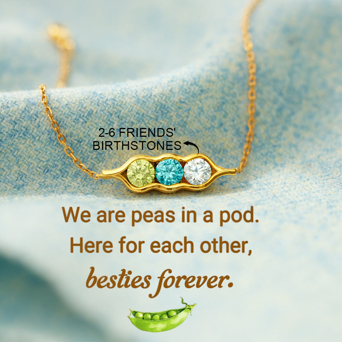 Personalized Bestie Forever Peas in a Pod 2-6 Birthstones Bracelet