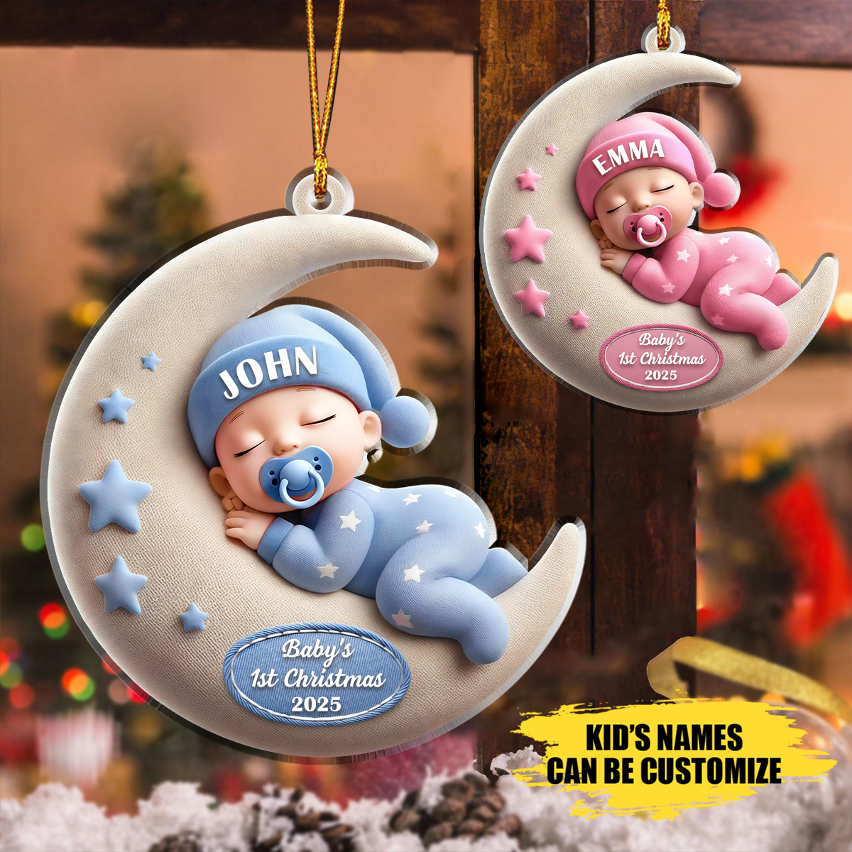 Personalized Moon Sleeping Baby First Christmas Ornament