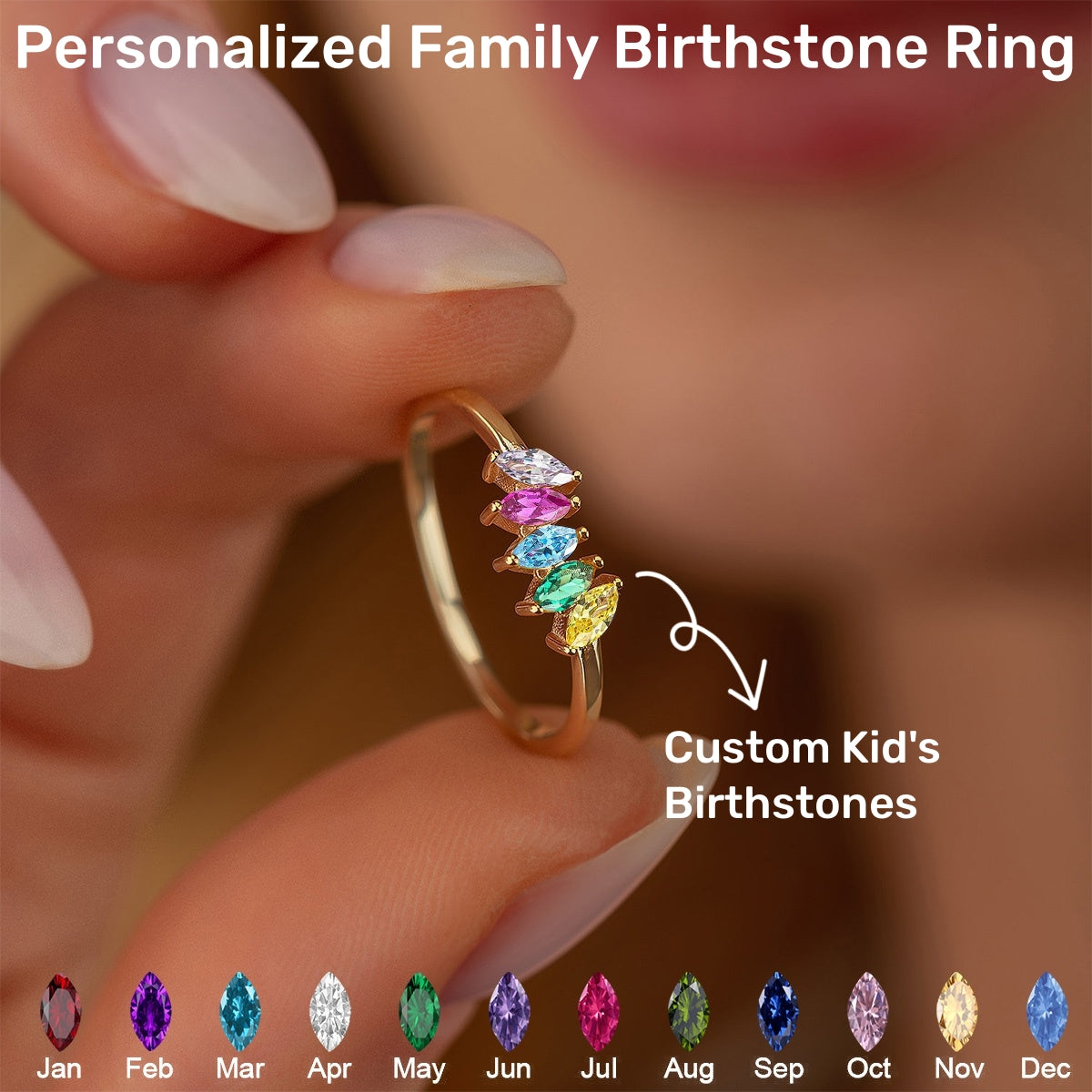 Personalized Grandma Mom Family Birthstone Ring