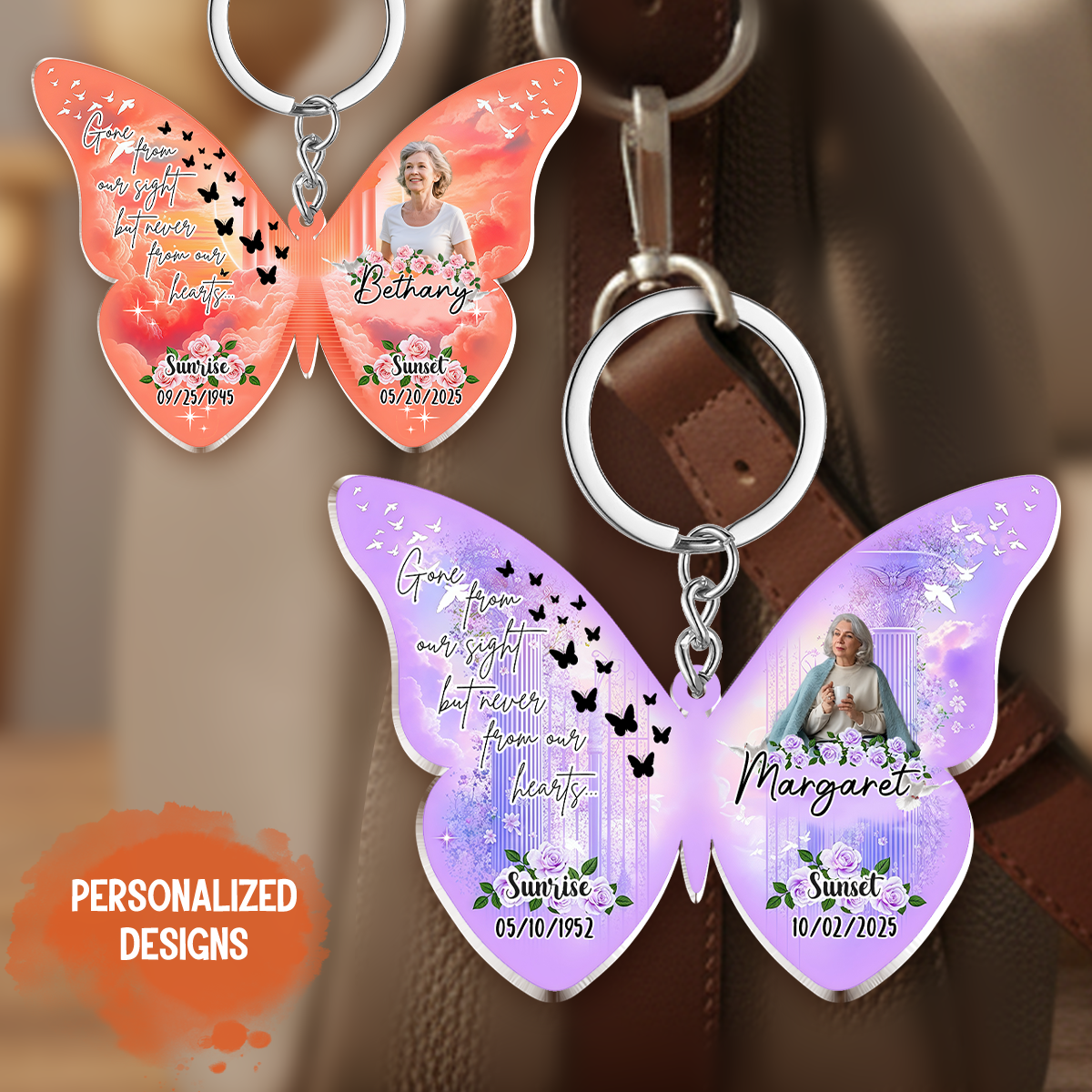 Personalized Custom Photo Memorial Butterfly Keychain