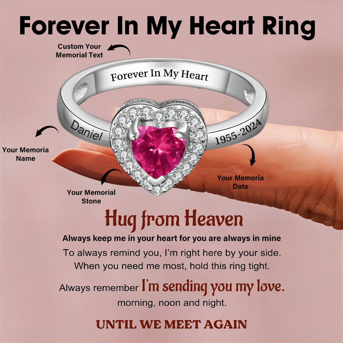 Personalized Name&Date Birthstone Memorial Ring