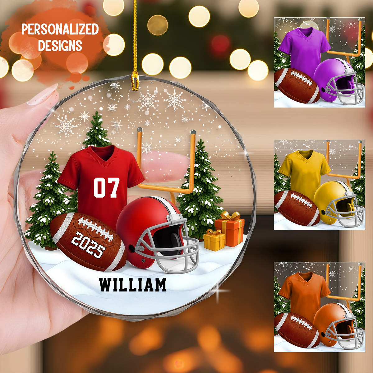 Personalized American Football Glass Ornament, Xmas Gift for Football Player