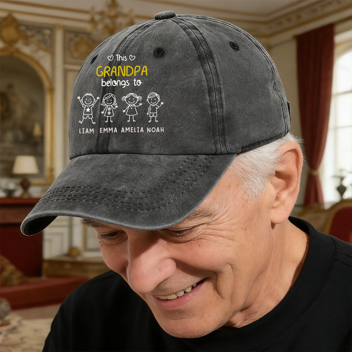 This Grandpa Belongs To Us - Personalized Custom Vintage Washed Denim Cap