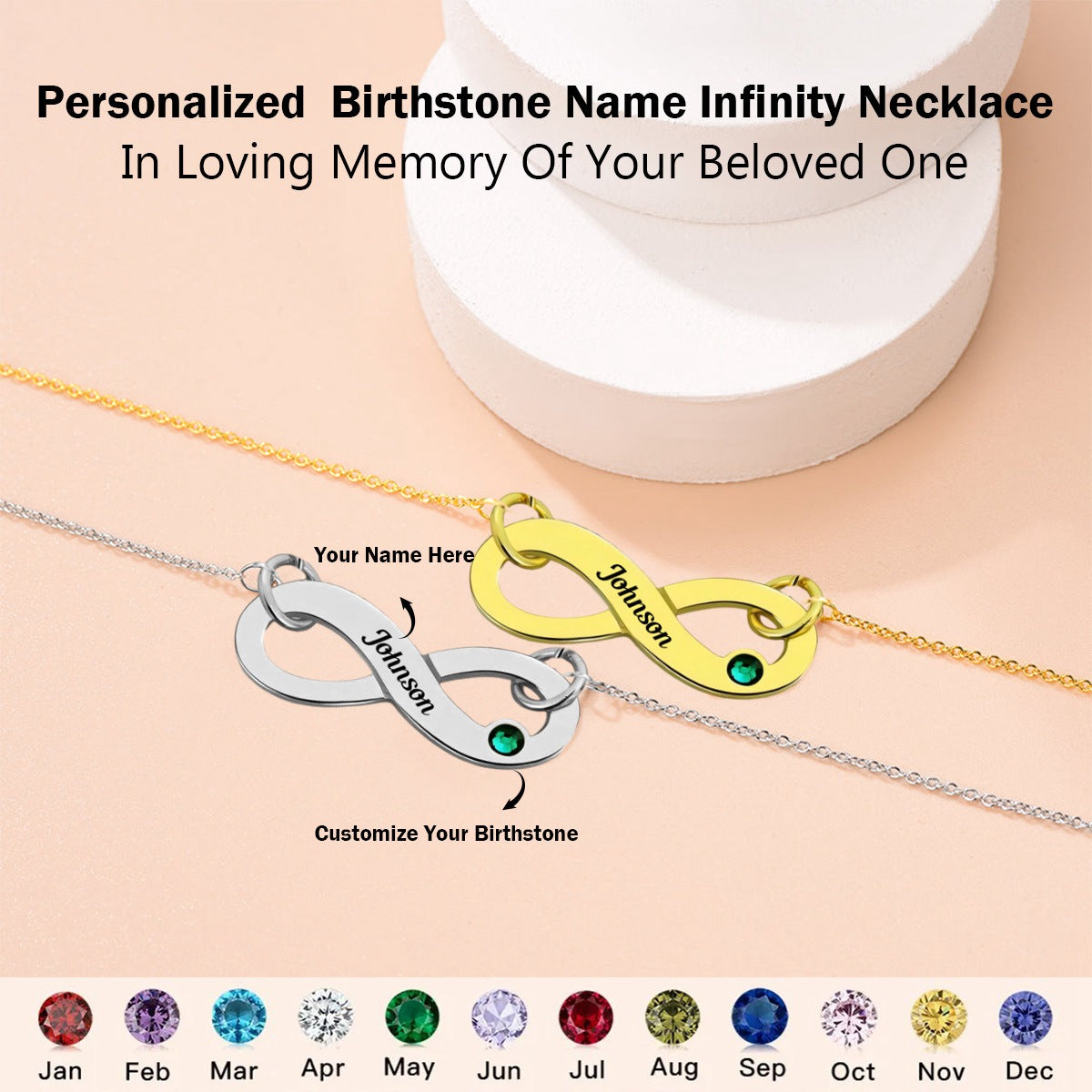Personalized Birthstone Name Infinity Memorial Necklace